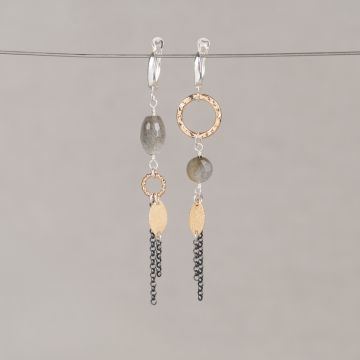 Oorhanger Trio Zilver Asym Labradoriet