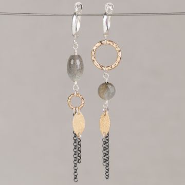 Oorhanger Trio Zilver Asym Labradoriet