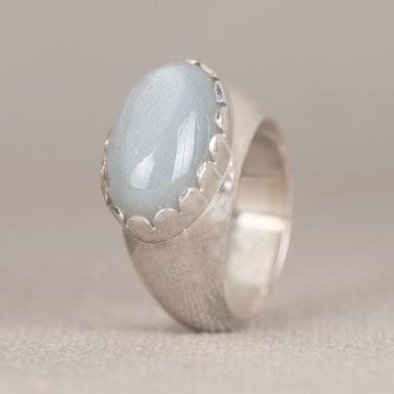 Ring Rustiek zilver + Grijze Maansteen