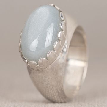 Ring Rustiek zilver + Grijze Maansteen