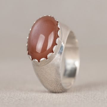Ring Rustiek zilver + Choco Maansteen