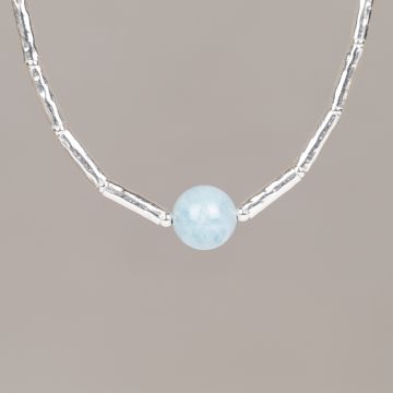 Collier Tubes zilver + Aquamarijn