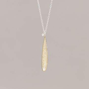 Collier Duo Argent GP Leaf Large + Diamant de Laboratoire 0,01 ct