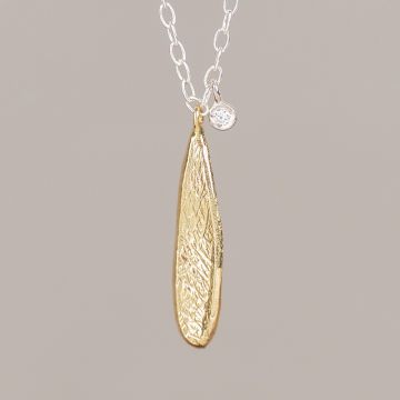 Collier Duo Argent GP Leaf Medium + Diamant de Laboratoire 0,01 ct