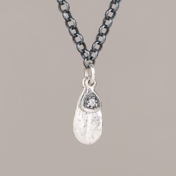 Collier Leaf Argent + Diamant de Laboratoire 0,01 ct