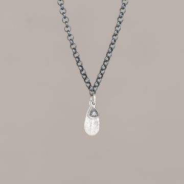 Collier Leaf Argent + Diamant de Laboratoire 0,01 ct