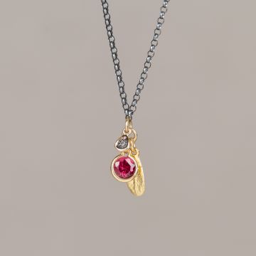 Collier Leaf Trio Argent + Rhodolite